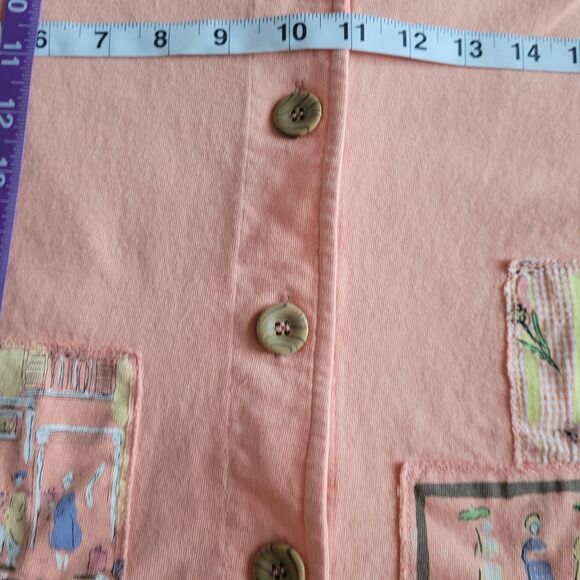 Onque Casuals Shirt Womens M Button Down Orange Flowers Vintage Cotton - Picture 11 of 11